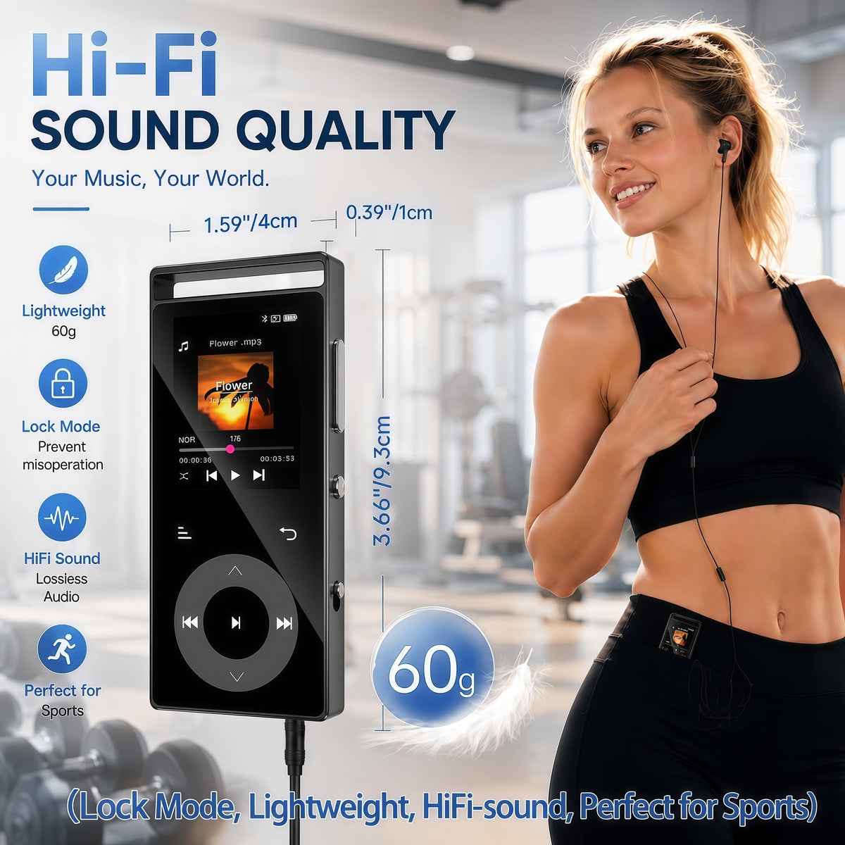 PlayerPure 90G MP3 Player earphones included deliver crisp sound.