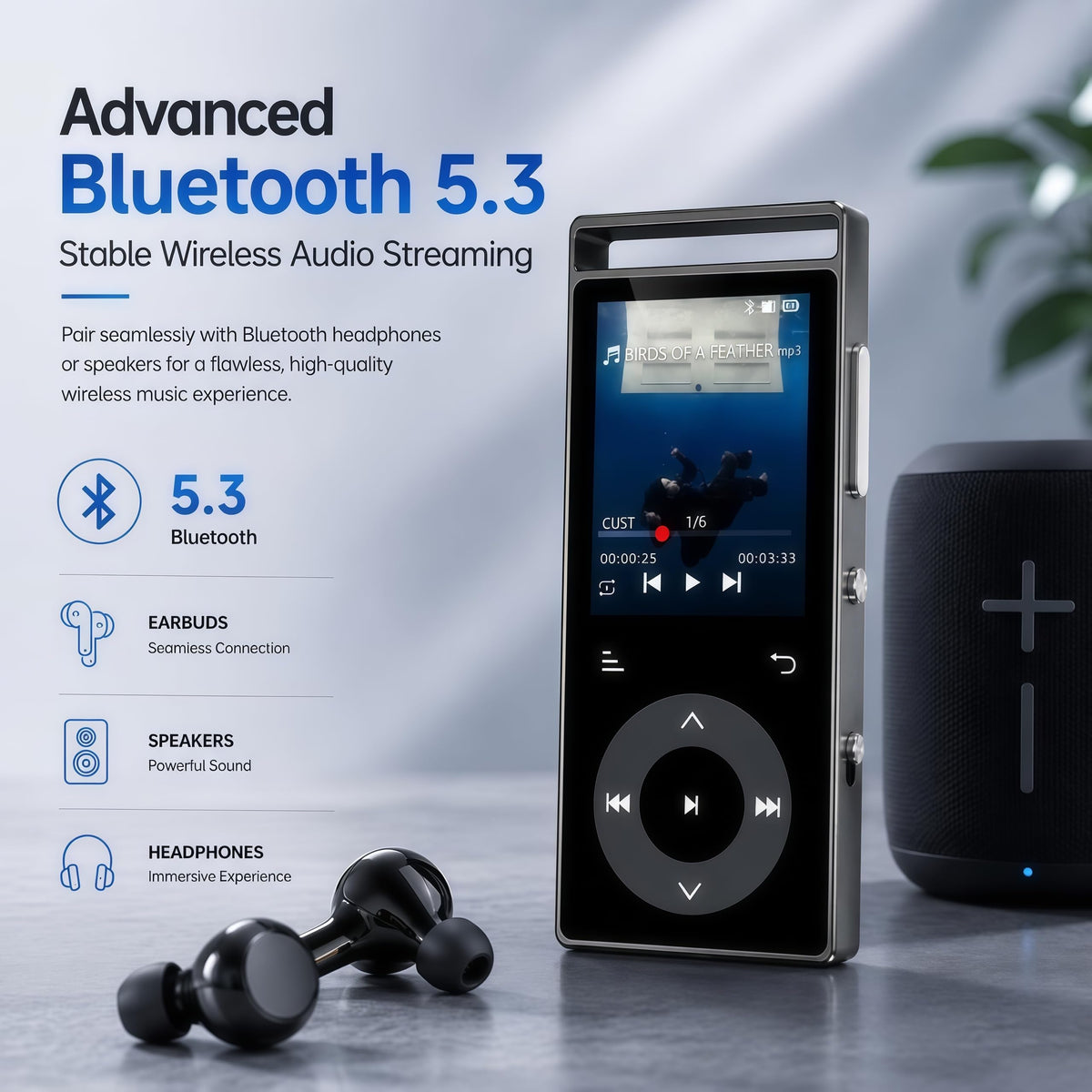 PlayerPure 90G MP3 Player touch buttons enable precise, responsive control.