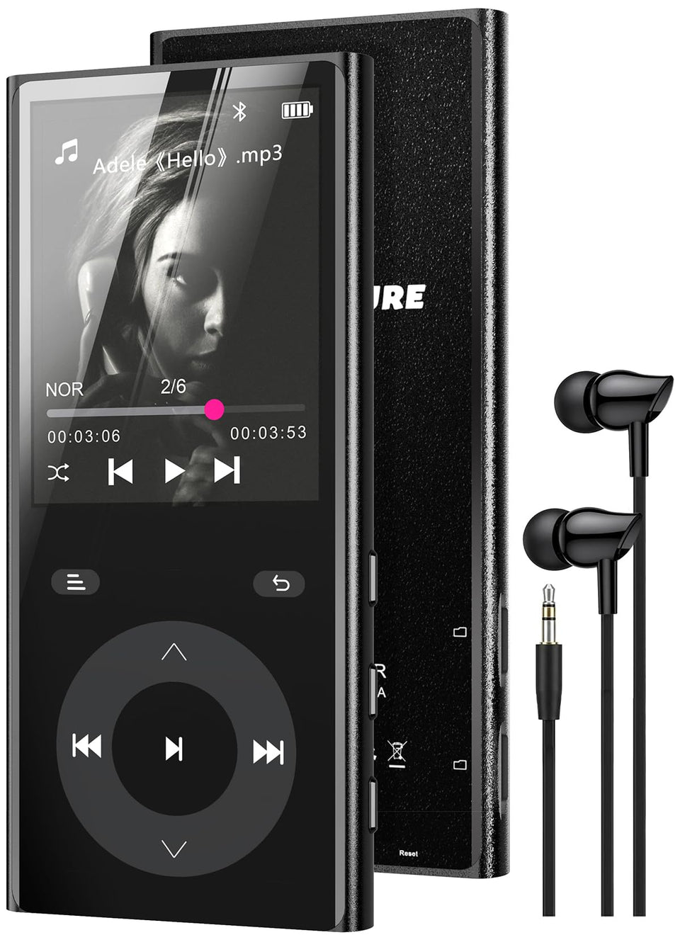 PlayerPure MP3 player shows Bluetooth 5.3 connection for stable wireless listening.