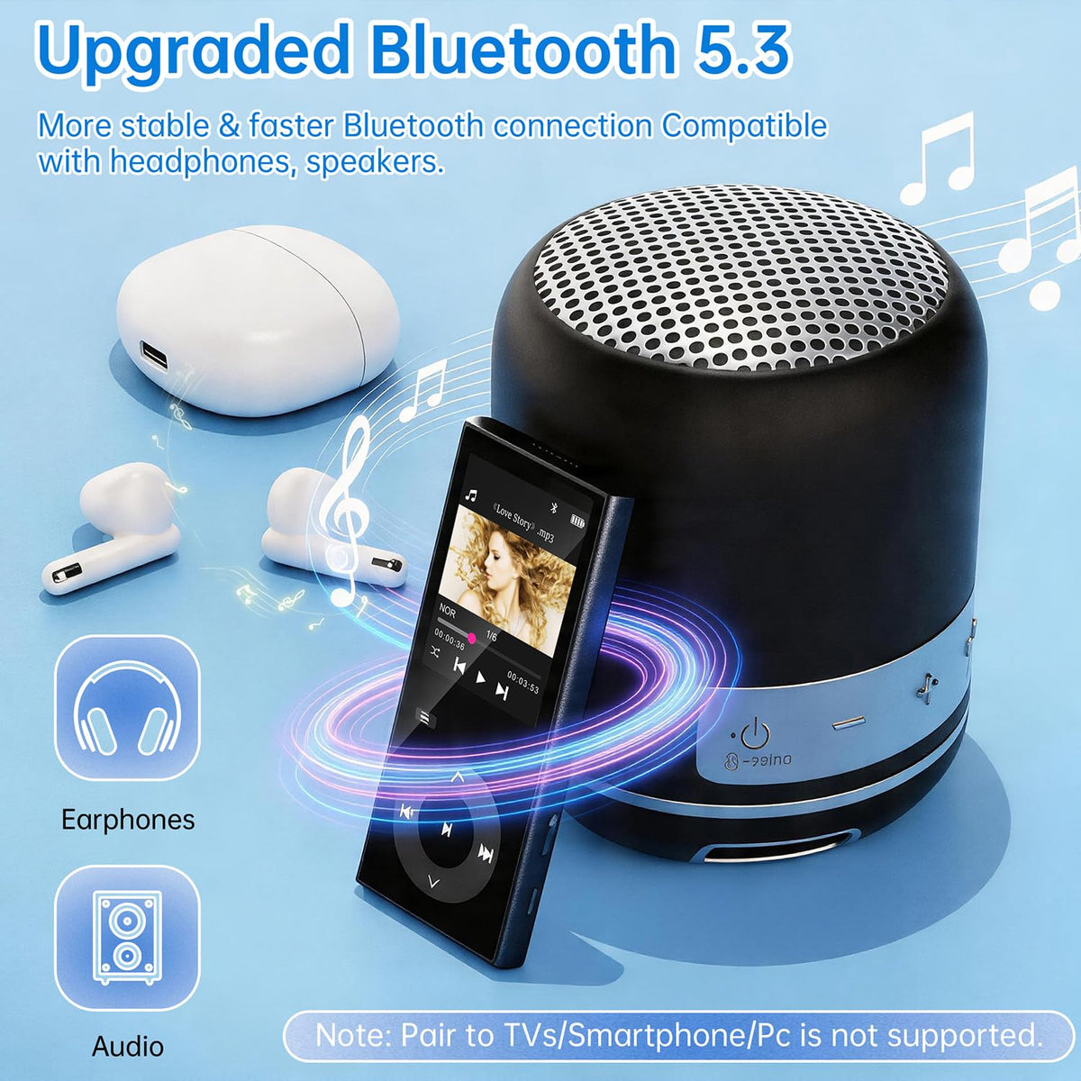 Built-in speaker on the PlayerPure MP3 player for ambient listening.