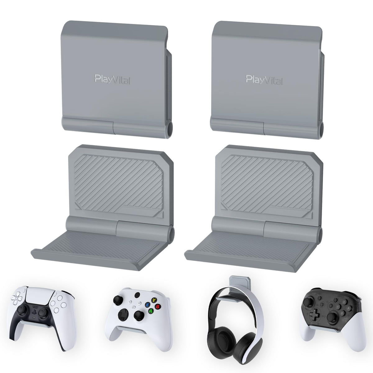 PlayVital foldable wall mount fits PS5, PS4, Xbox, and Switch.