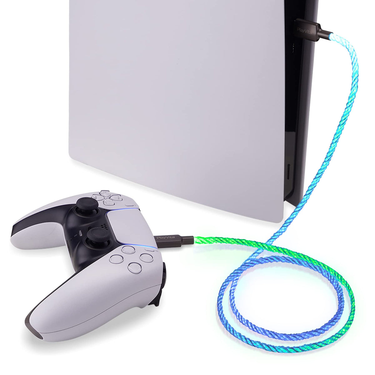 PlayVital 4.92 ft braided USB-C LED charging cable long reach