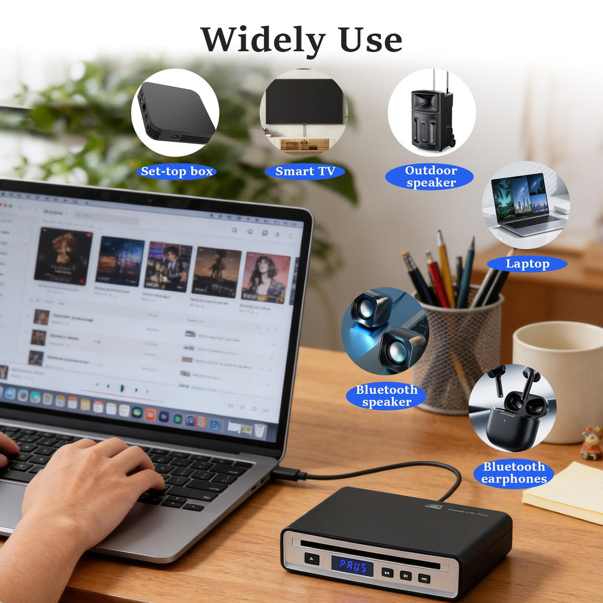 Pledei portable CD player in-dashboard setup enables quick access during road trips.