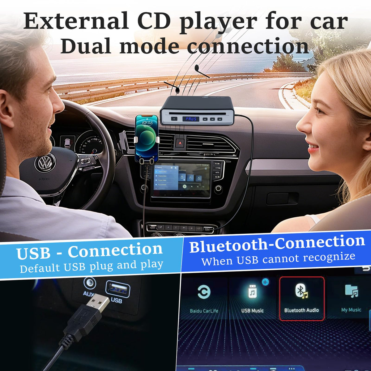 Pledei portable CD player USB connection shows easy plug-and-play versatility.