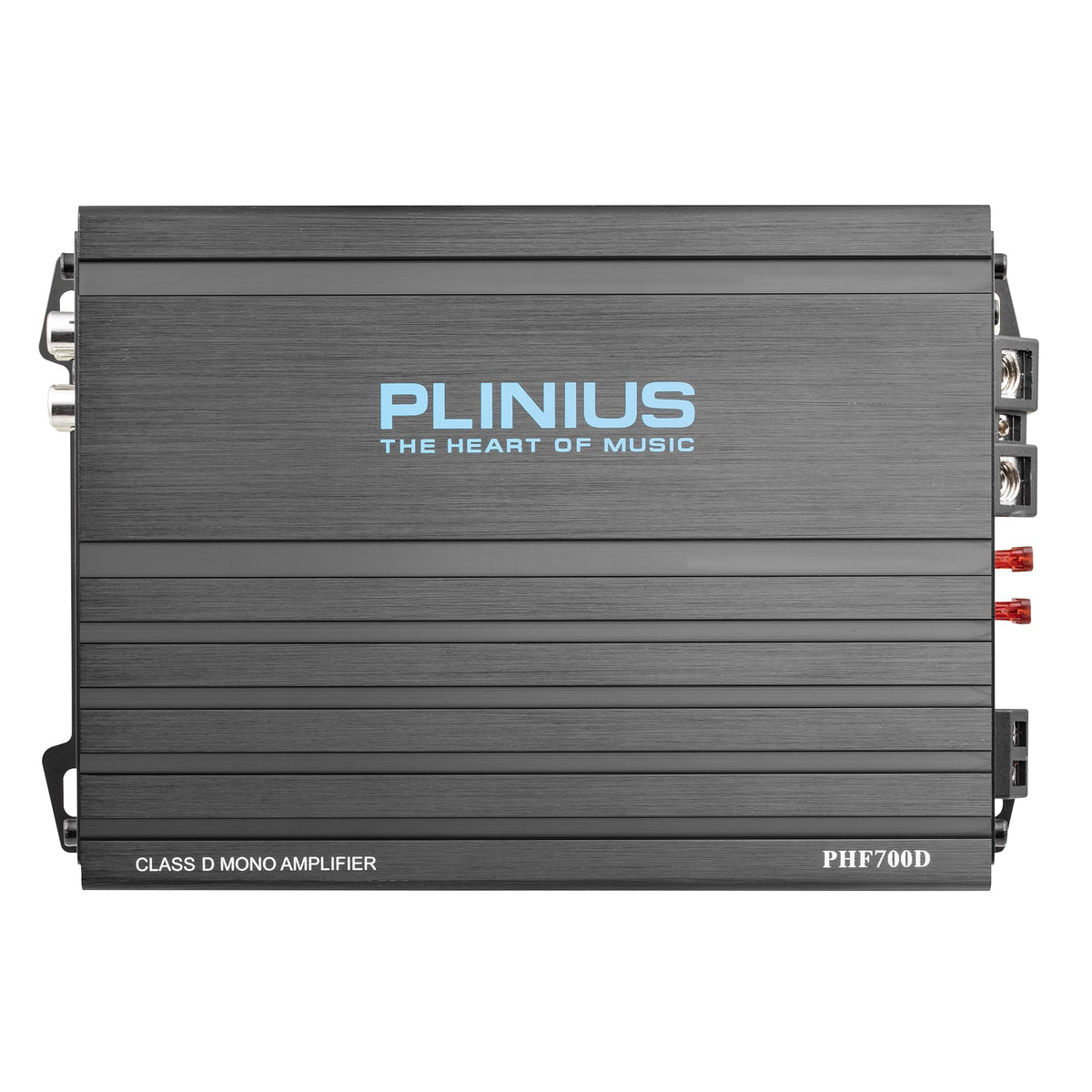 PLINIUS PHF700D amplifier front view, compact monoblock for space-saving installs