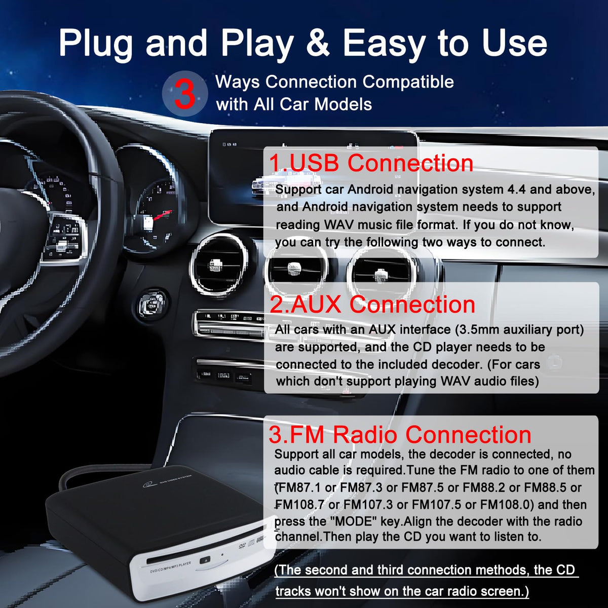 Ploveyy USB and AUX connection enables versatile device compatibility