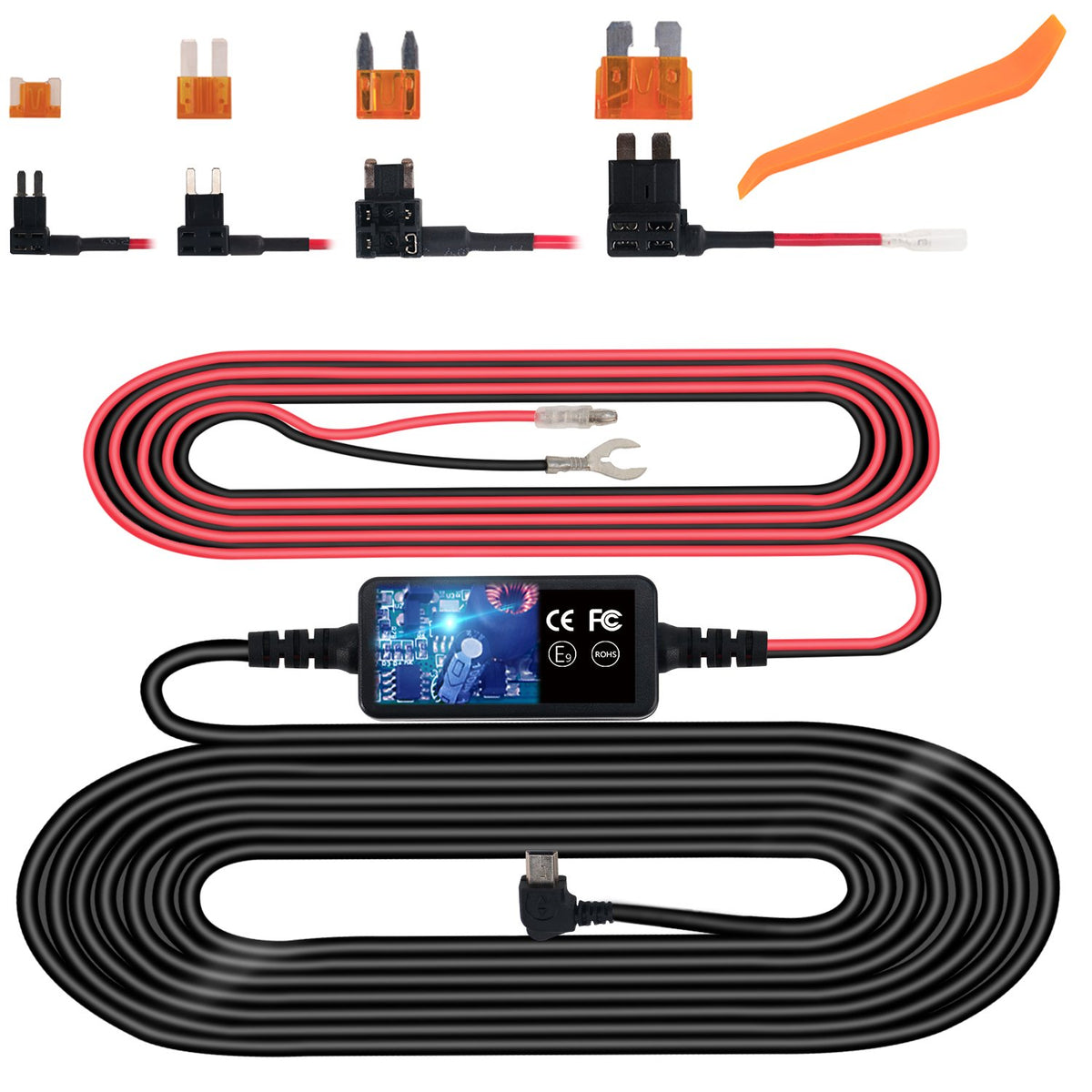 Plozoe dashcam hardwire kit converts 12-24V to 5V for steady power delivery