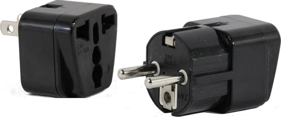 Plug-in-Solutions front packaging showing pack of two adapters and travel icons