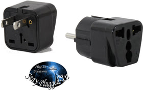 Plug-in-Solutions Type A adapter close-up showing flat-blade input and compact shape