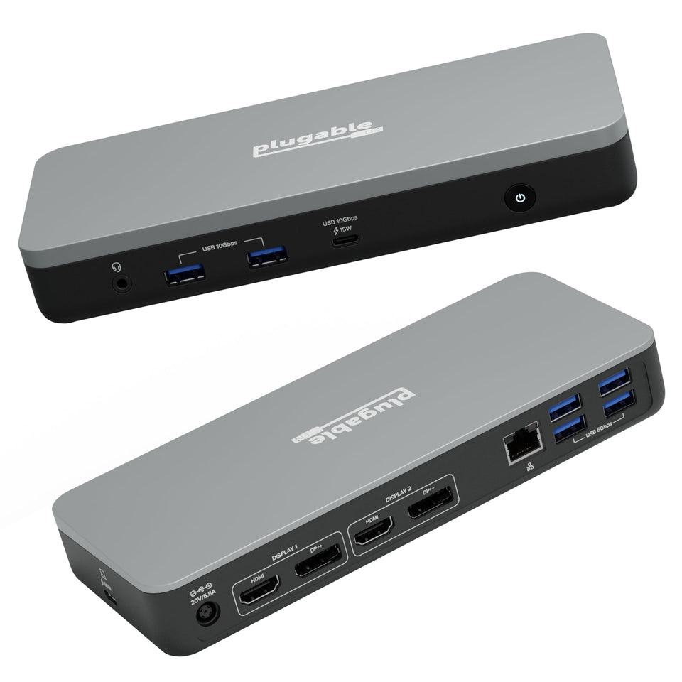 Plugable 12-in-1 dual 4K USB-C dock with HDMI and DP for high-resolution multitasking