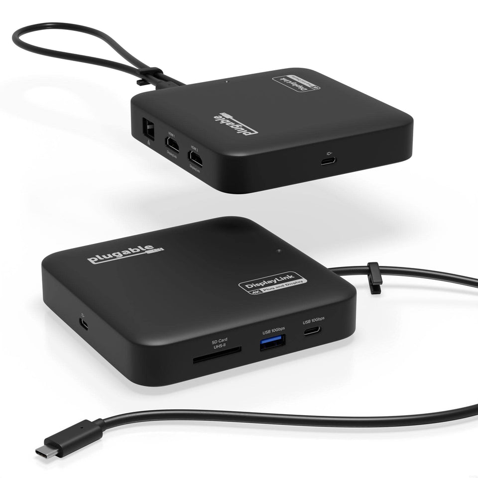 Plugable 7-in-1 dock with dual 4K 60Hz displays for multitasking