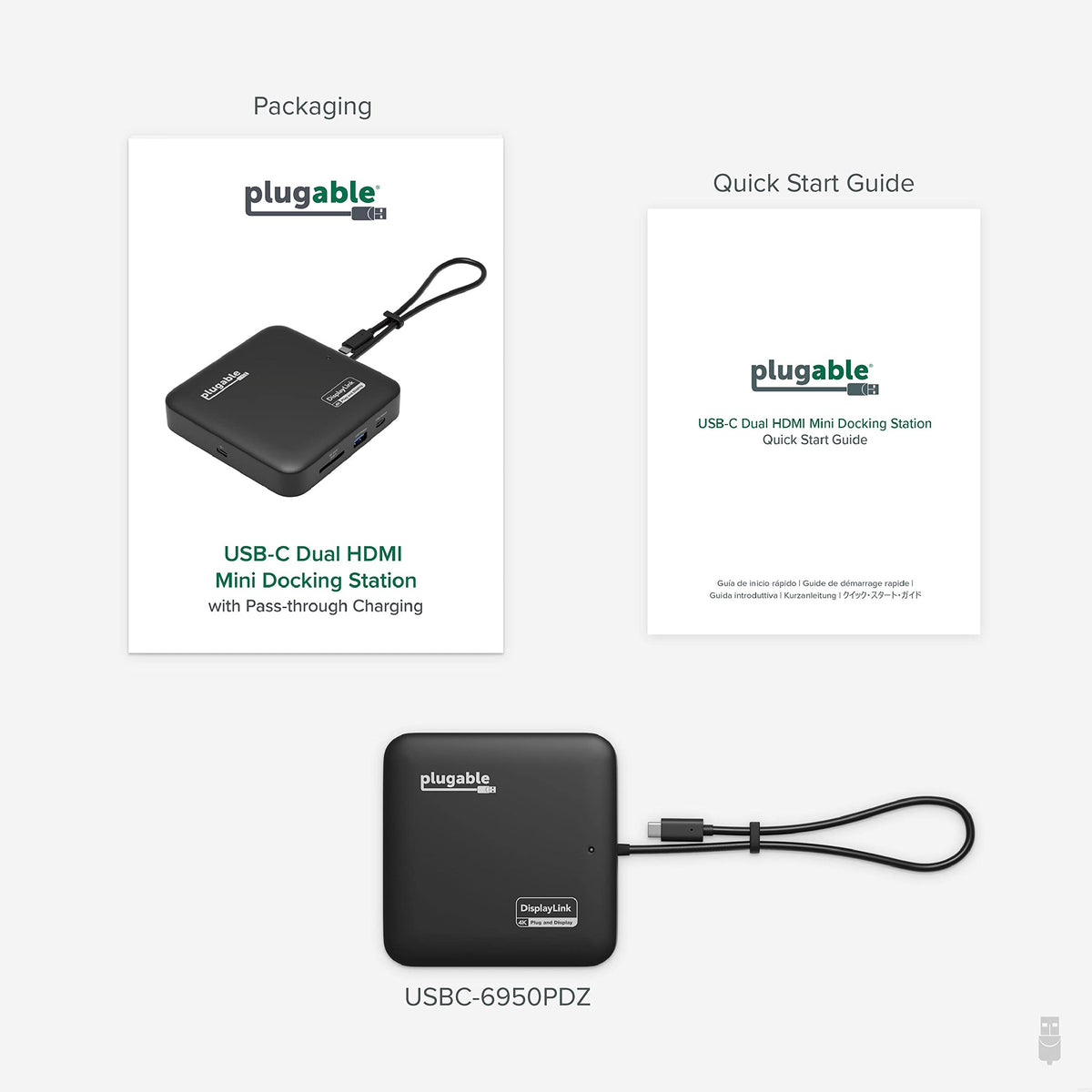 Plugable 7-in-1 dock shown in a compact, travel-friendly setup