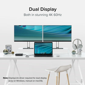 Plugable dock demonstrating USB-C power delivery to keep laptop charged