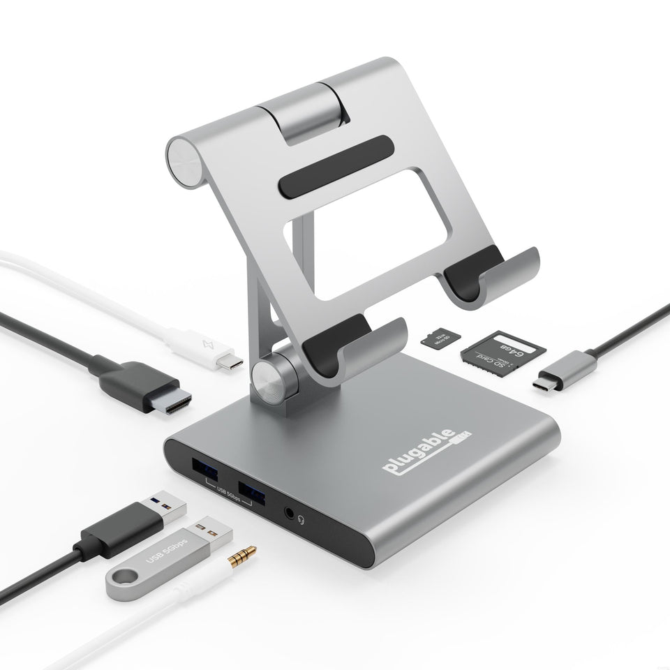 Plugable 8-in-1 USB-C hub with stand enables easy workspace setup