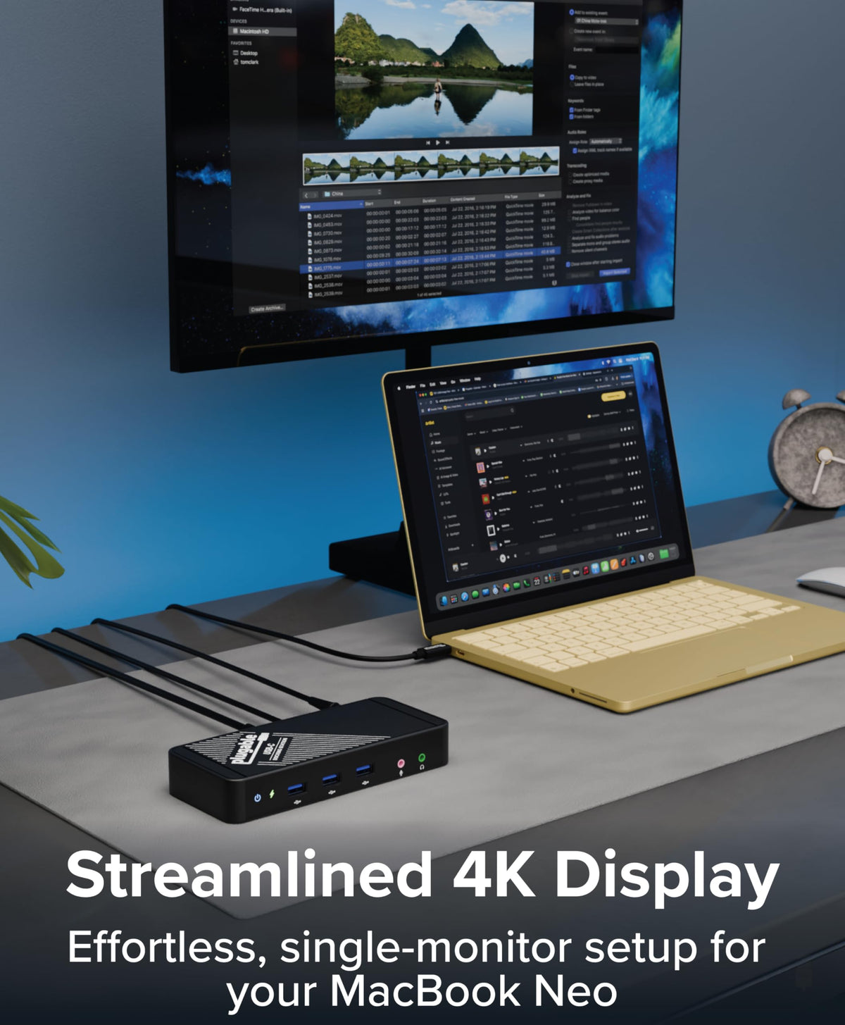Close-up of Plugable HDMI port highlighting 4K output for crisp external display