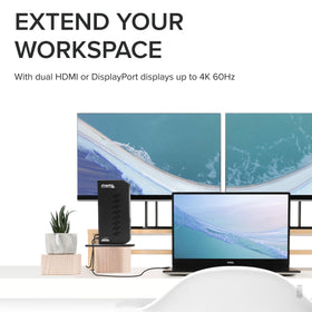 Plugable dual 4K monitor outputs enable crisp multitasking visuals