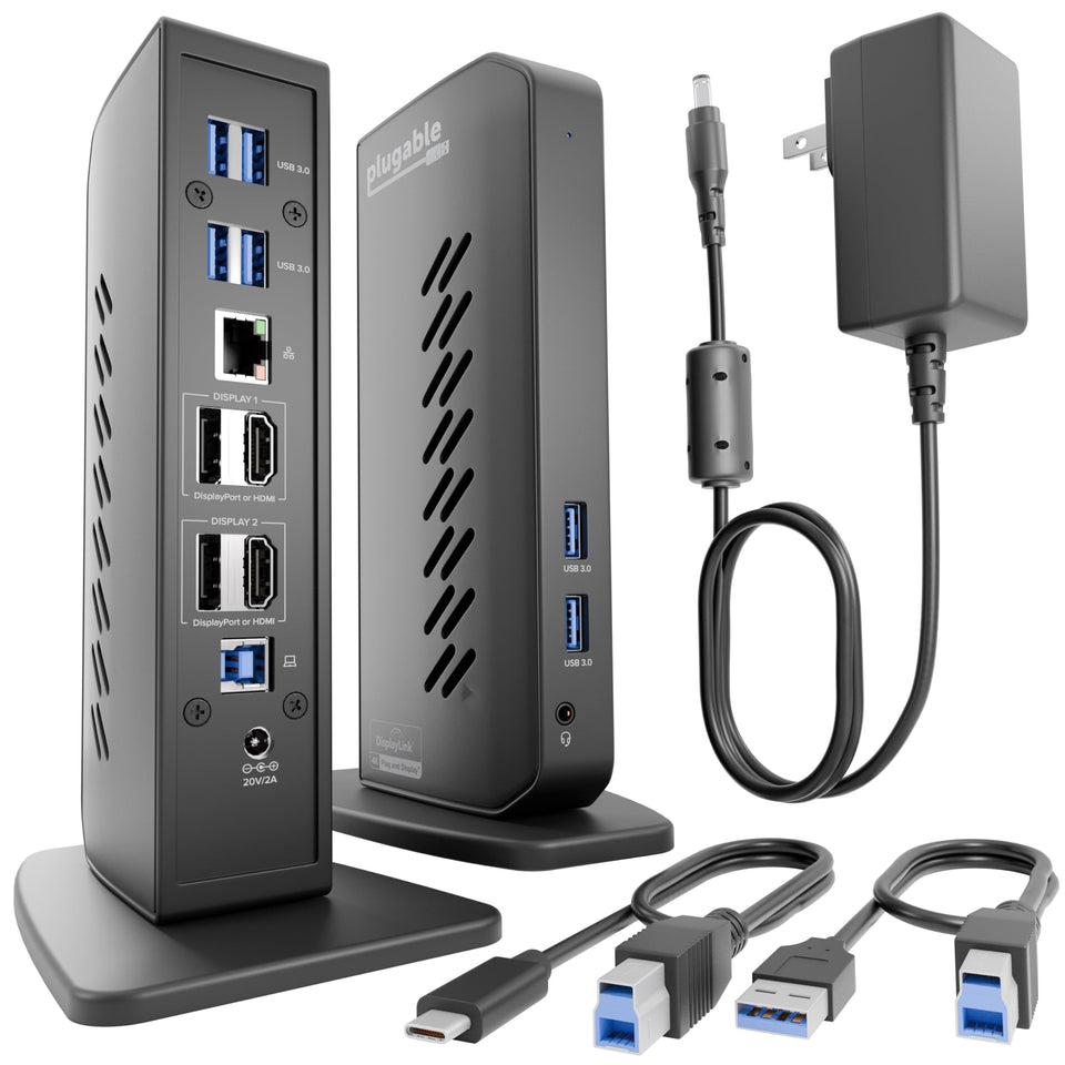 Plugable dual DisplayPort HDMI dock with two 4K outputs for productivity