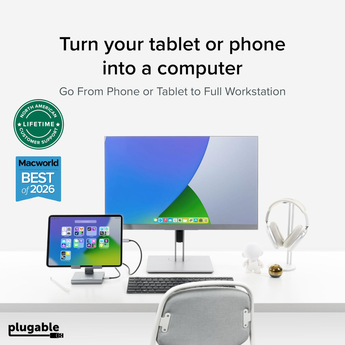 Plugable HDMI 4K output on the hub supports crisp video to external display