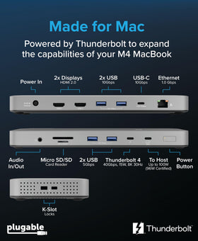 Plugable TBT-UDM top ports arrangement for peripherals at a tidy desk