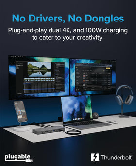 Plugable TBT-UDM dual 4K setup powering two high-resolution displays