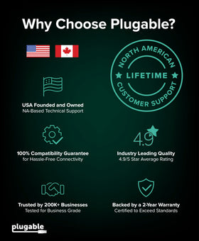 Plugable TBT-UDT3 travel-ready dock supporting versatile work setups.