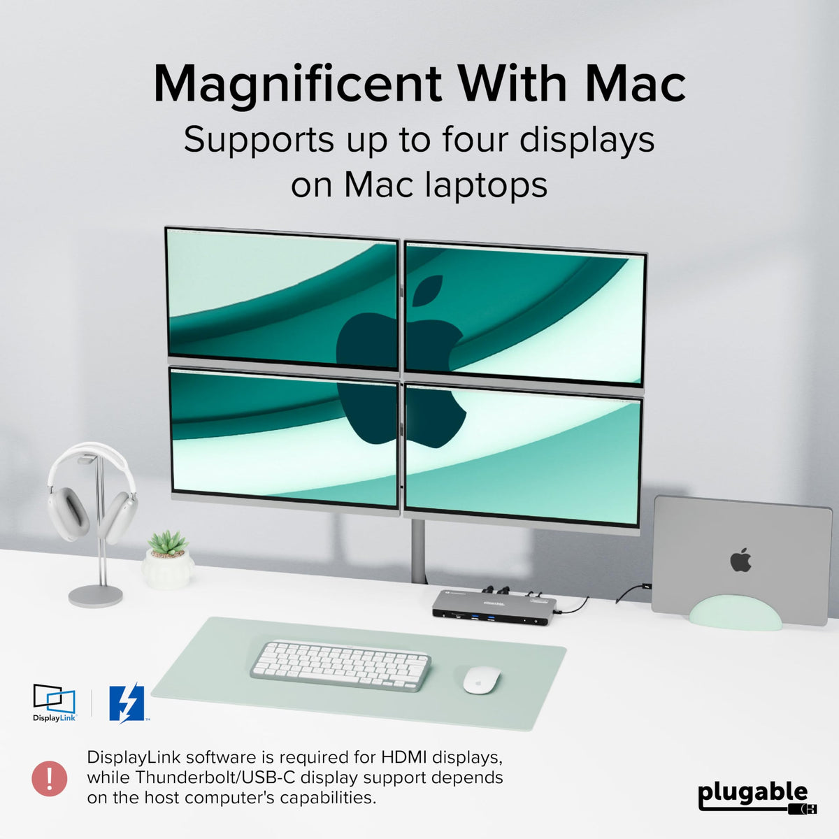 Plugable Thunderbolt 4 Dock with 4x TB4/USB-C ports enabling fast data transfer.