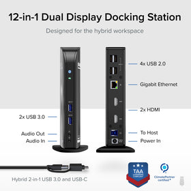Plugable UD-3900 with USB-C and USB 3.0 hybrid cable enabling quick multi-display connectivity.