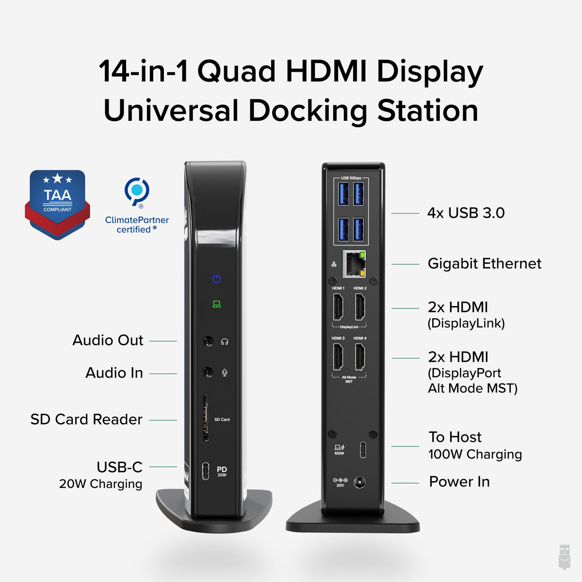 Plugable UD-3900C4 supports 100W charging for laptops during heavy workloads.