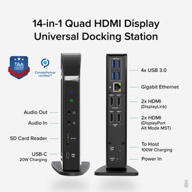 Plugable UD-3900C4 supports 100W charging for laptops during heavy workloads.