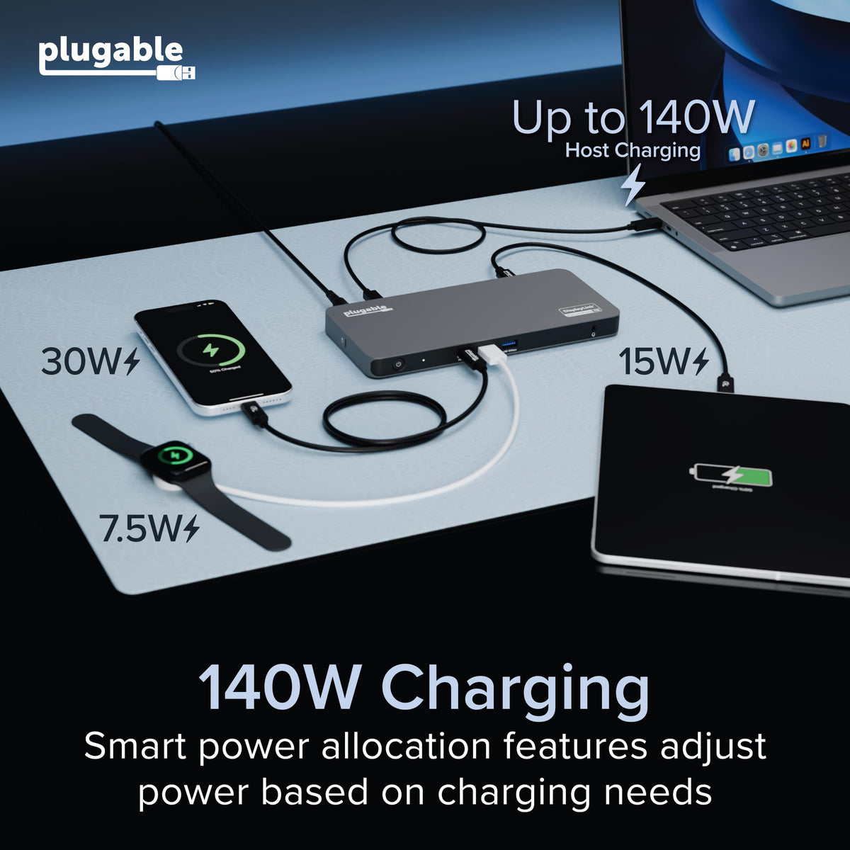 Plugable UD-7400PD desk-ready multi-monitor setup for workflow efficiency