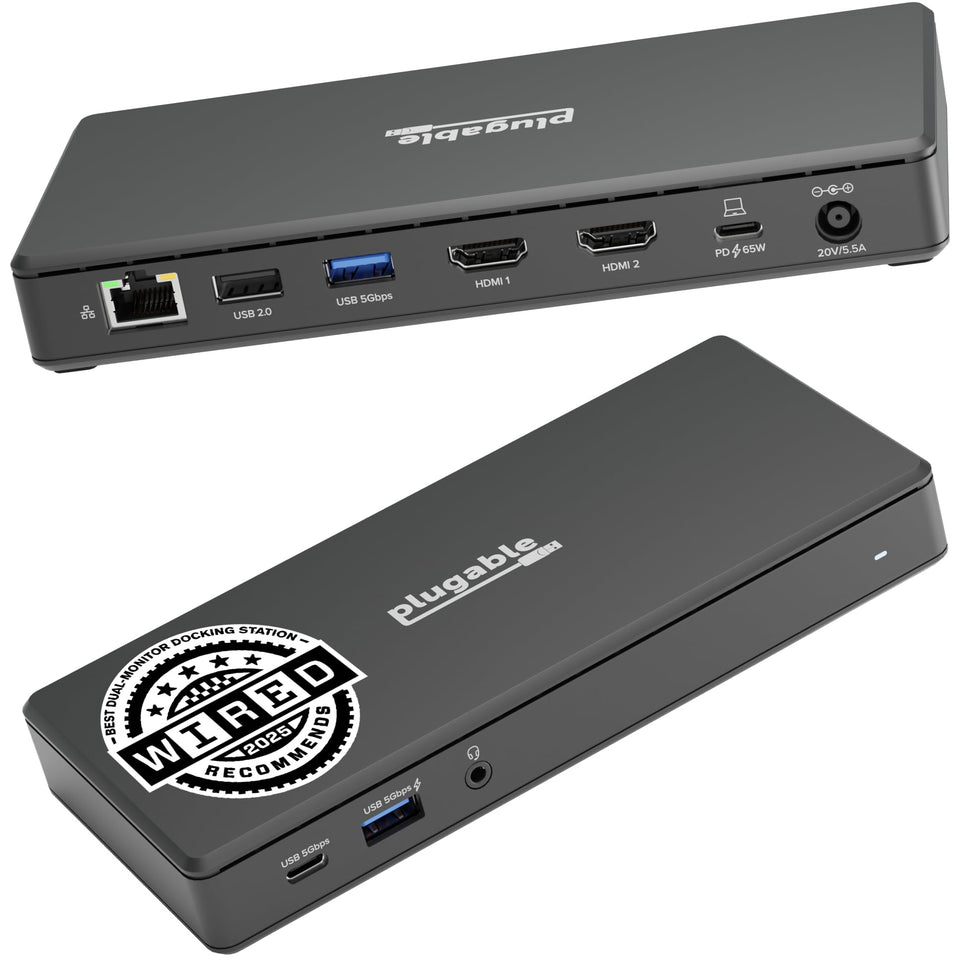 Plugable UD-MSTH2 dock with dual 4K 60Hz HDMI outputs for multitasking
