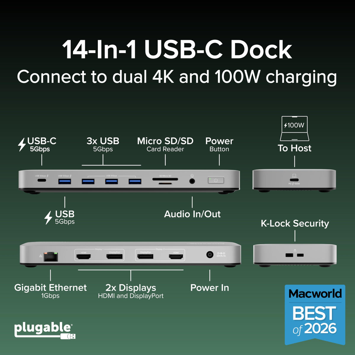 Plugable UD-6950PDH aluminum housing space gray adds durability and style to desks