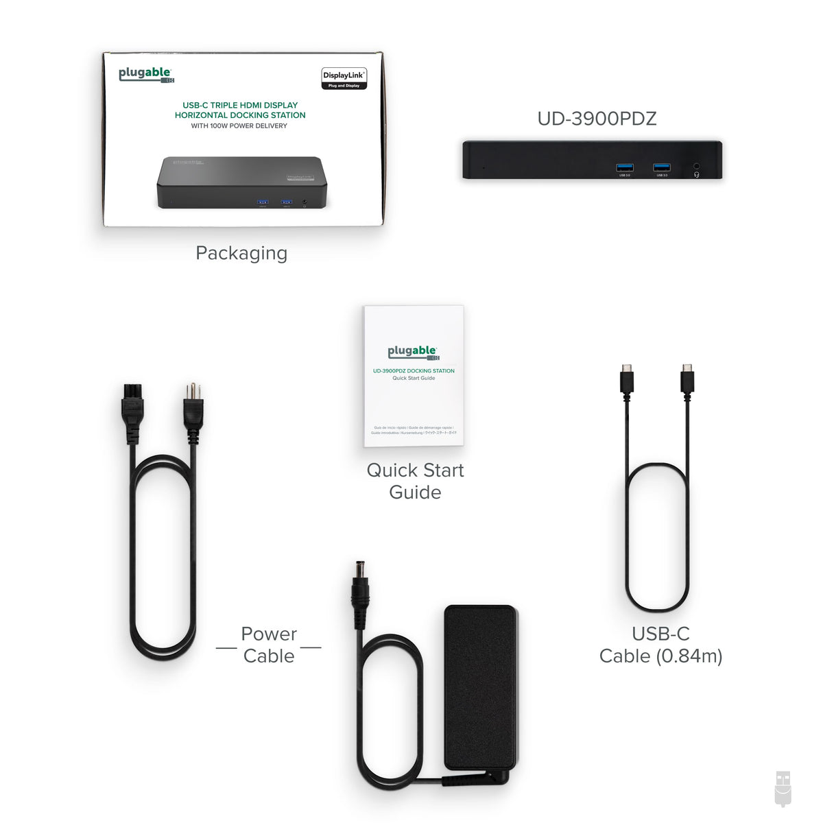 Plugable USB-C triple display dock in office setting for hybrid teams productivity