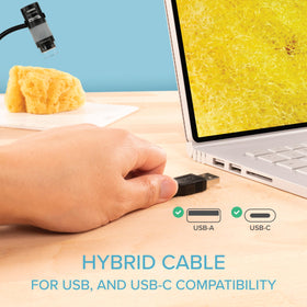 Plugable microscope with flexible arm stand for hands-free use