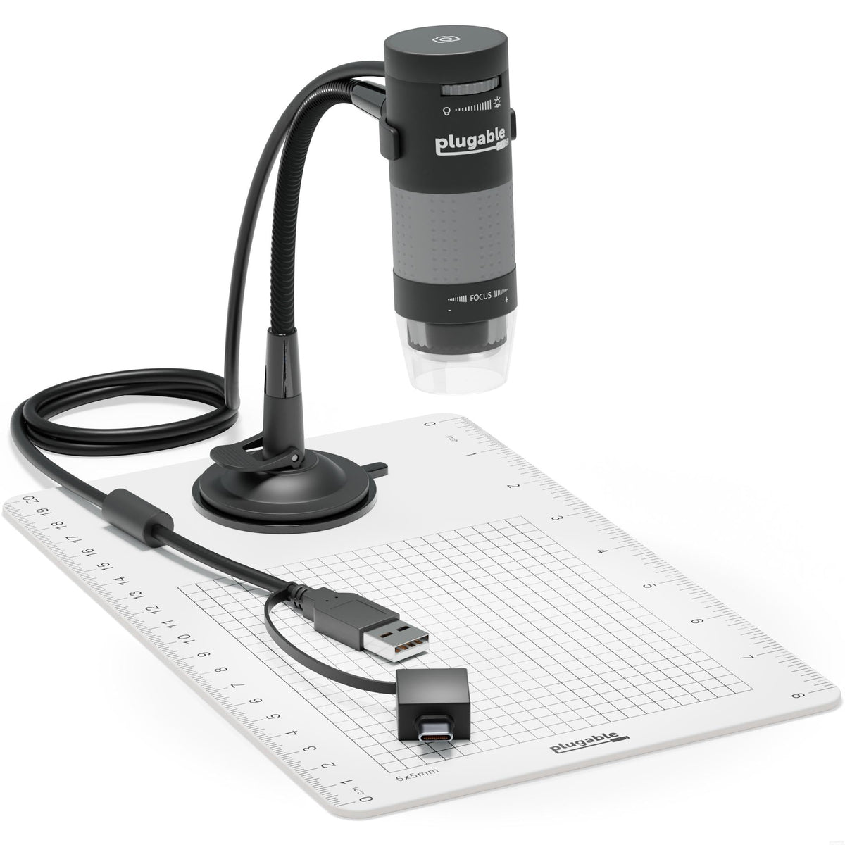 Plugable USB digital microscope front view for quick inspection tasks