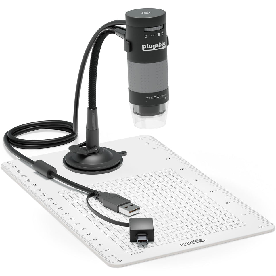 Plugable USB digital microscope front view for quick inspection tasks