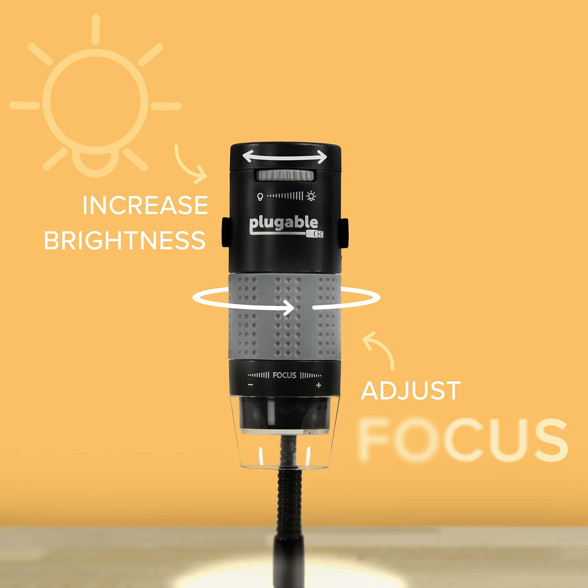 Plugable microscope works with laptop or tablet for on-the-go exams