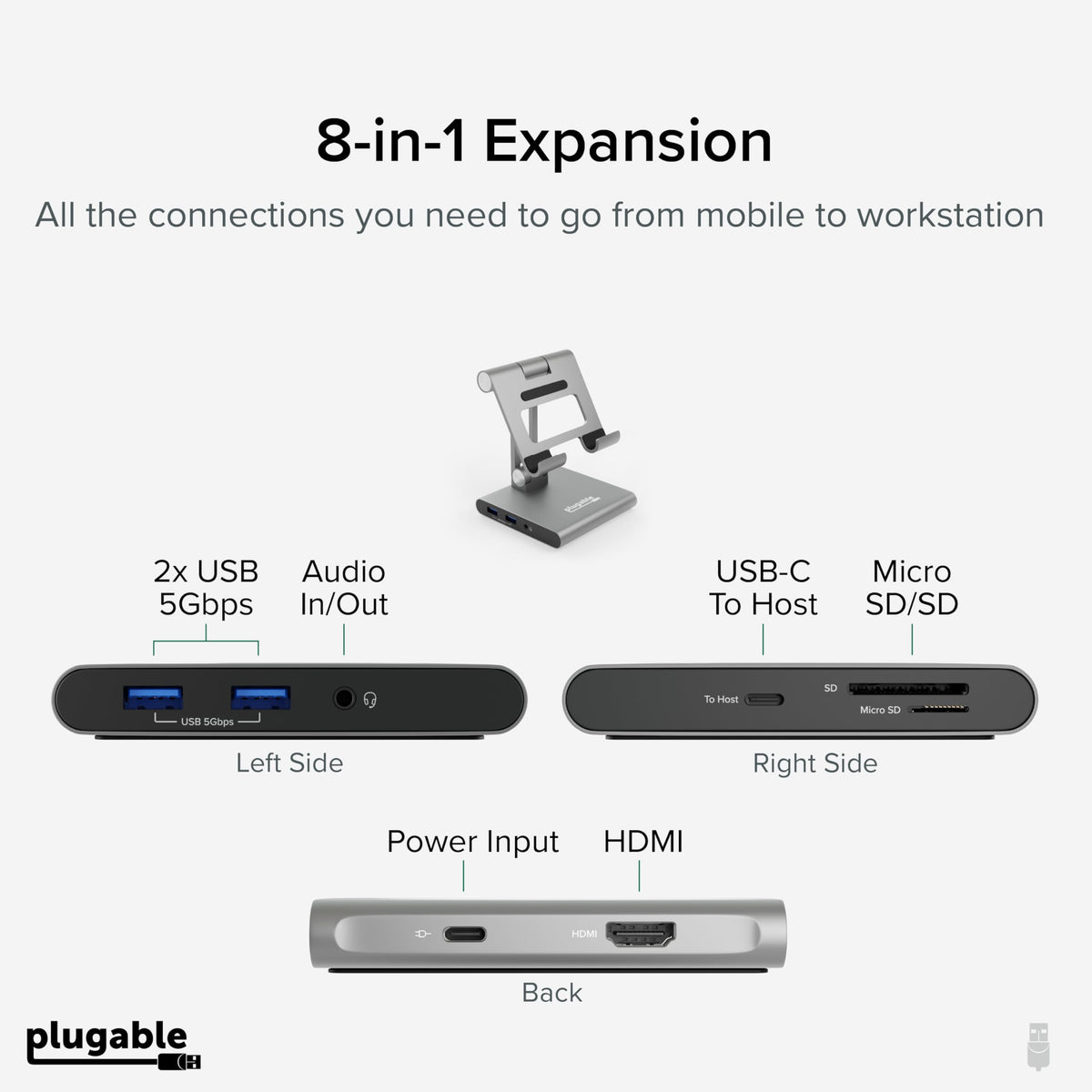 Plugable USB-C hub with two USB 3.0 ports for fast peripherals