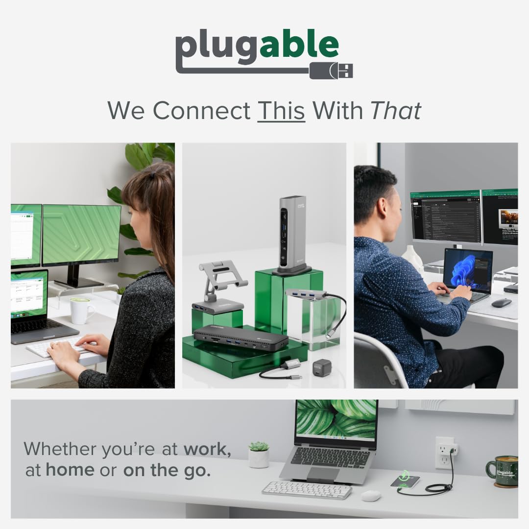 Plugable branding on the dock front enabling quick access to USB and audio