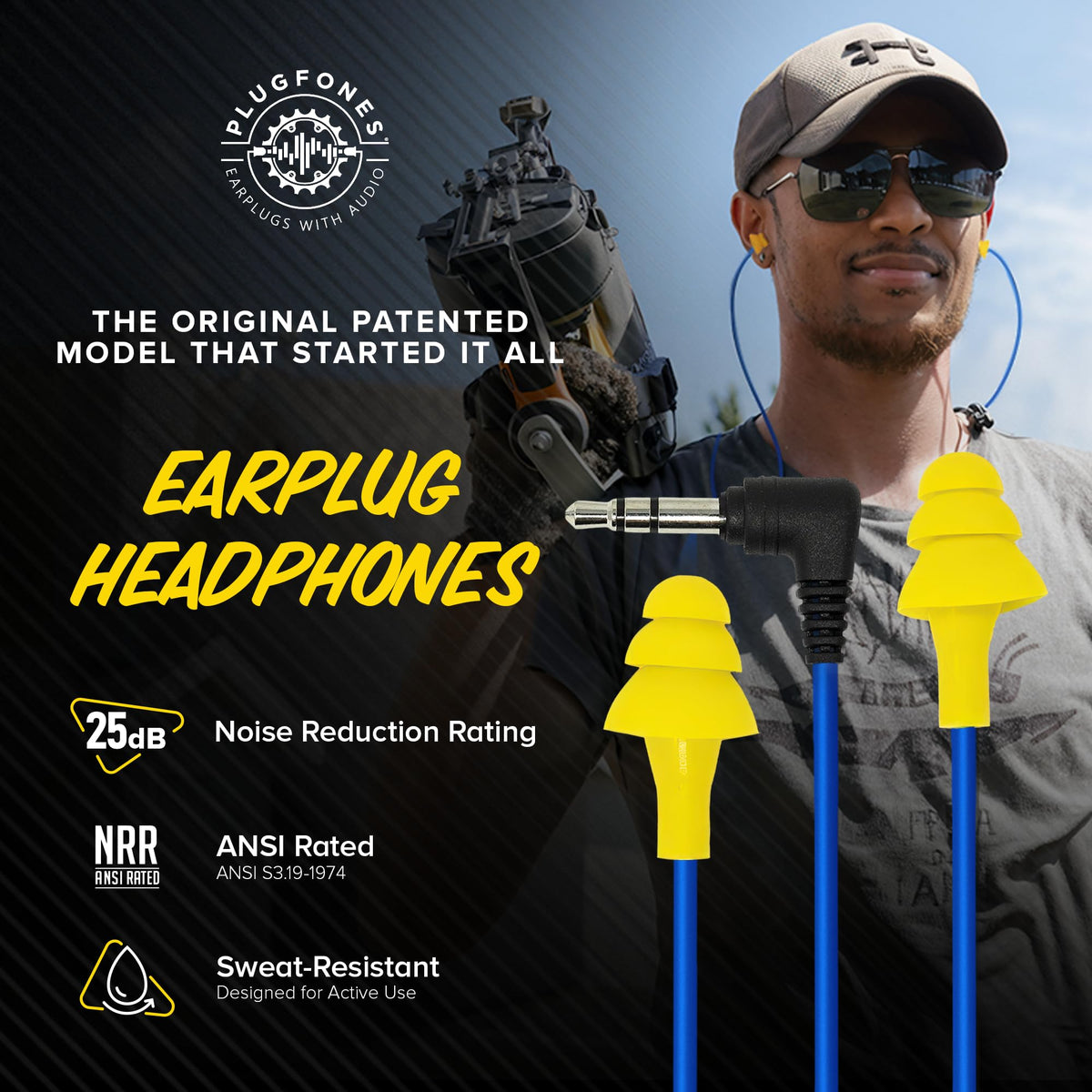 Plugfones Basic 25 dB NRR reduces ambient noise for focused work.