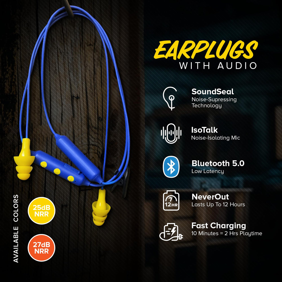 Plugfones close-up of earplug tip demonstrating secure seal and noise reduction