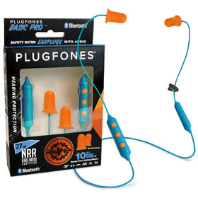 Plugfones front view showing earbuds and cable, brand safety and audio