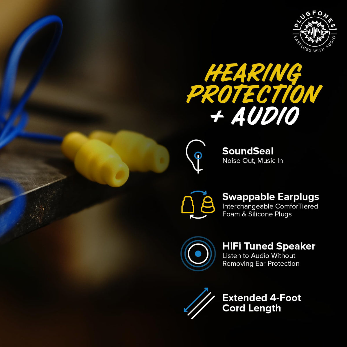 Plugfones Guardian Earplug Headphones durable design for long shifts.