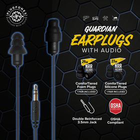 Guardian foam tips provide comfortable, secure fit during long shifts.
