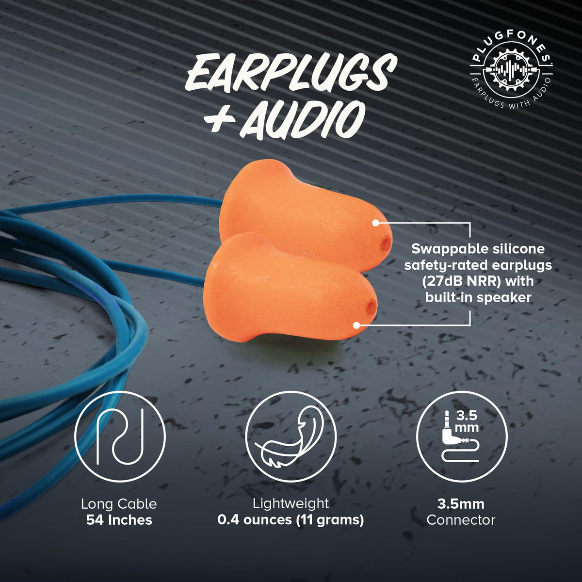 Person wearing Plugfones at gym demonstrating hearing protection with audio