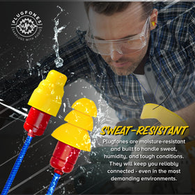 Plugfones Protector blue-yellow design shown for visibility.