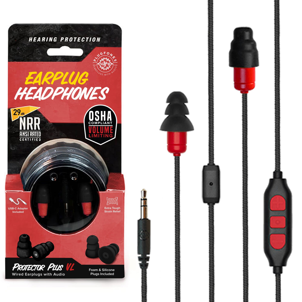 Plugfones protector plus front packaging showing product and benefits