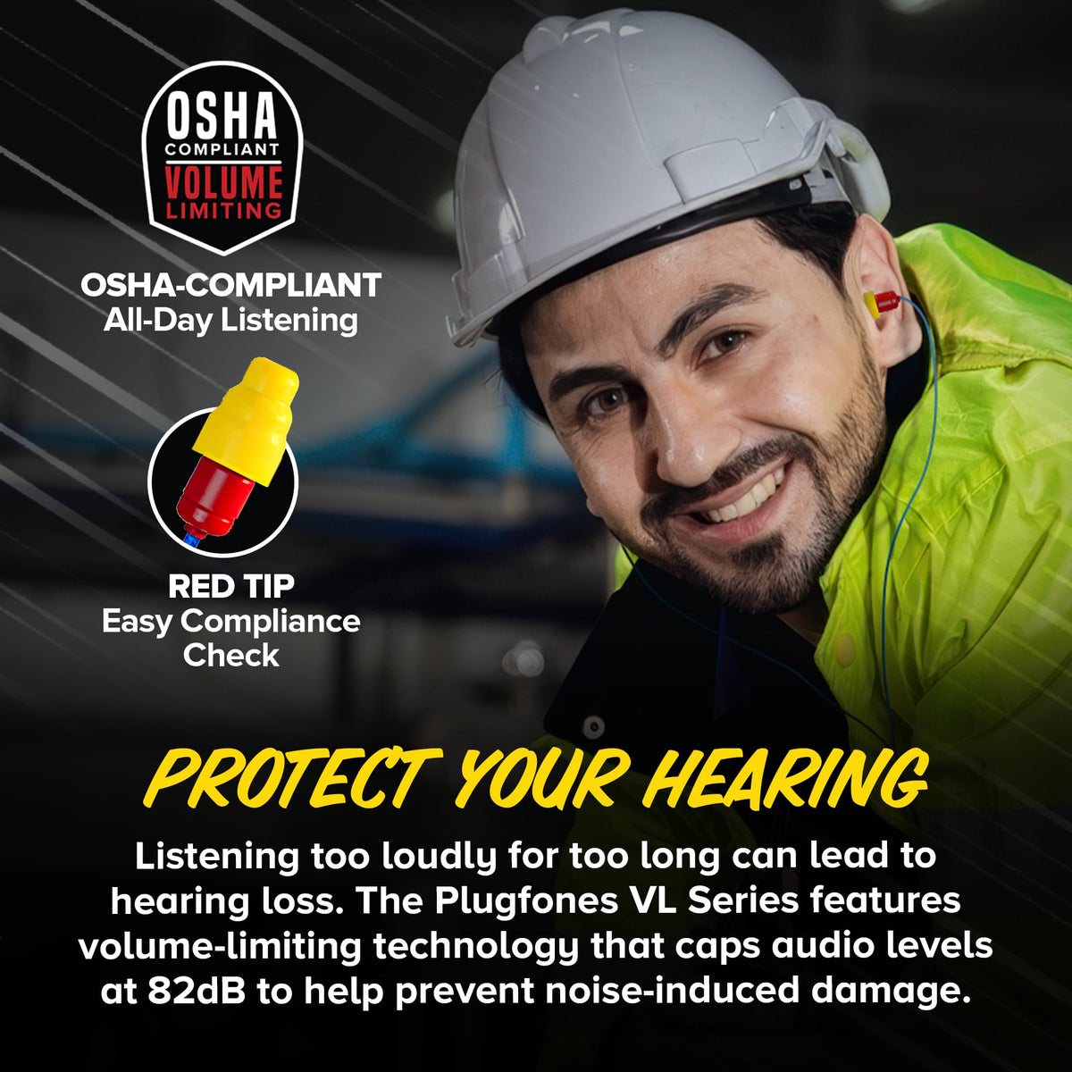 Plugfones Protector with SoundSeal delivering clear audio amid ambient noise.