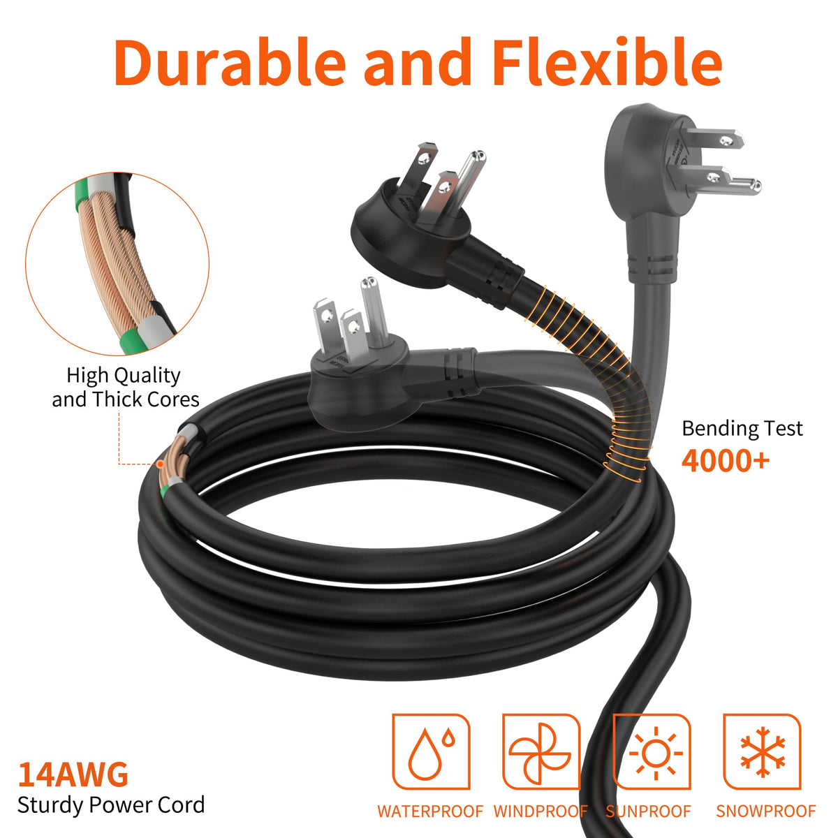 Plug'n long 10ft cord laid out to show extended reach and placement convenience