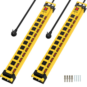 Plug'n 12-outlet surge protector front view with 3300J protection for tools.